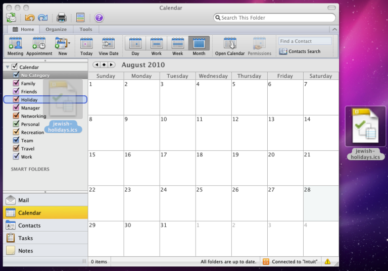 Outlook for Mac 2011 Jewish holidays download Hebcal