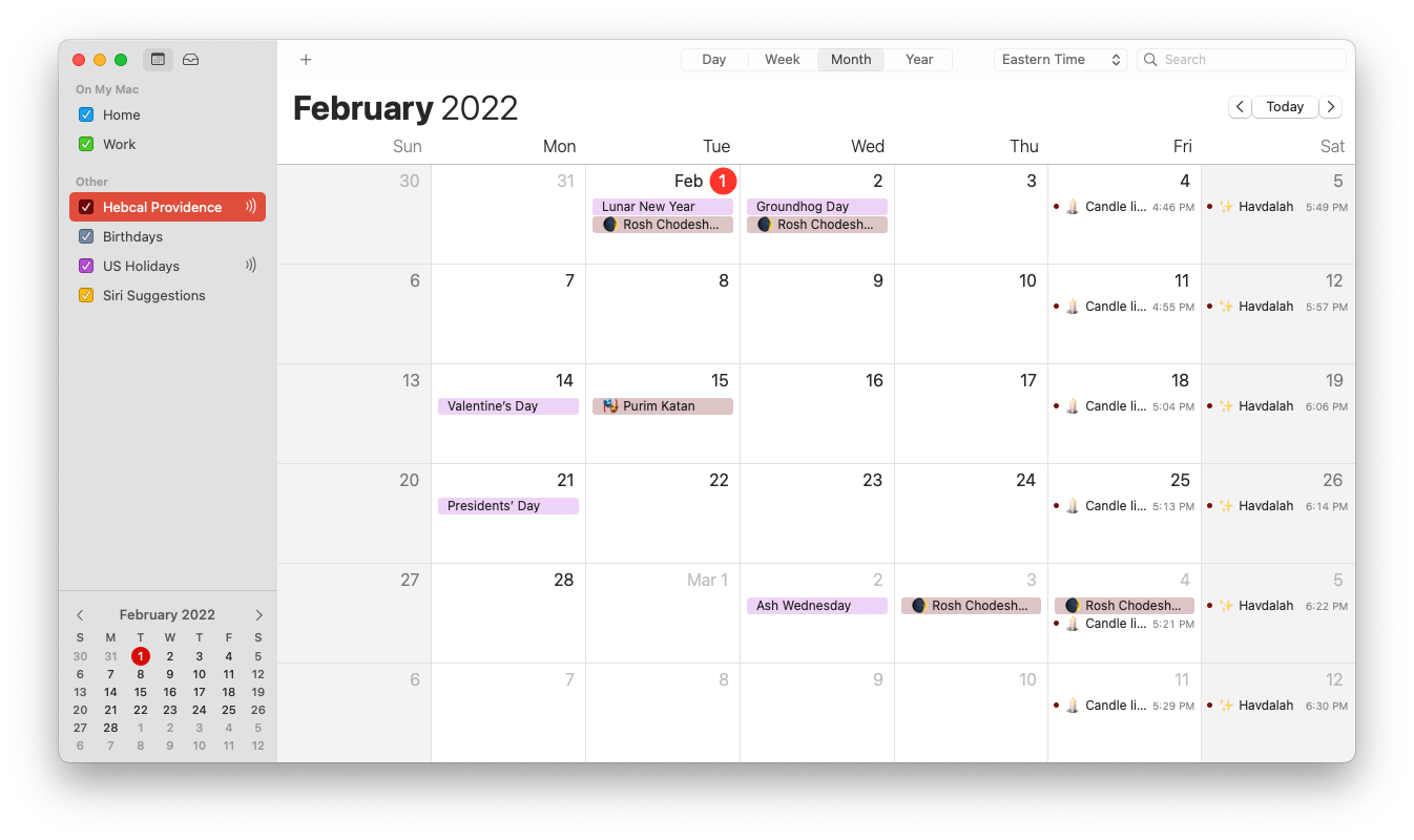 macOS Calendar Jewish holidays download Hebcal