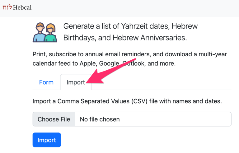 CSV Import for Yahrzeit + Anniversary calendar - Hebcal